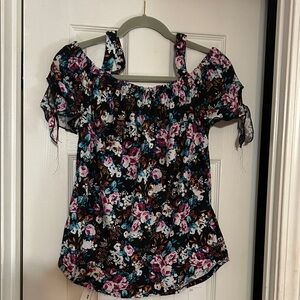 Bobbie Brooks Black and Pink Floral Blouse